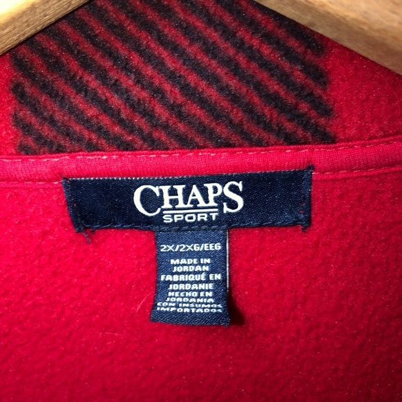 Chaps red fleece zip up jacket with buffalo plaid on collar 2X - Picture 4 of 8